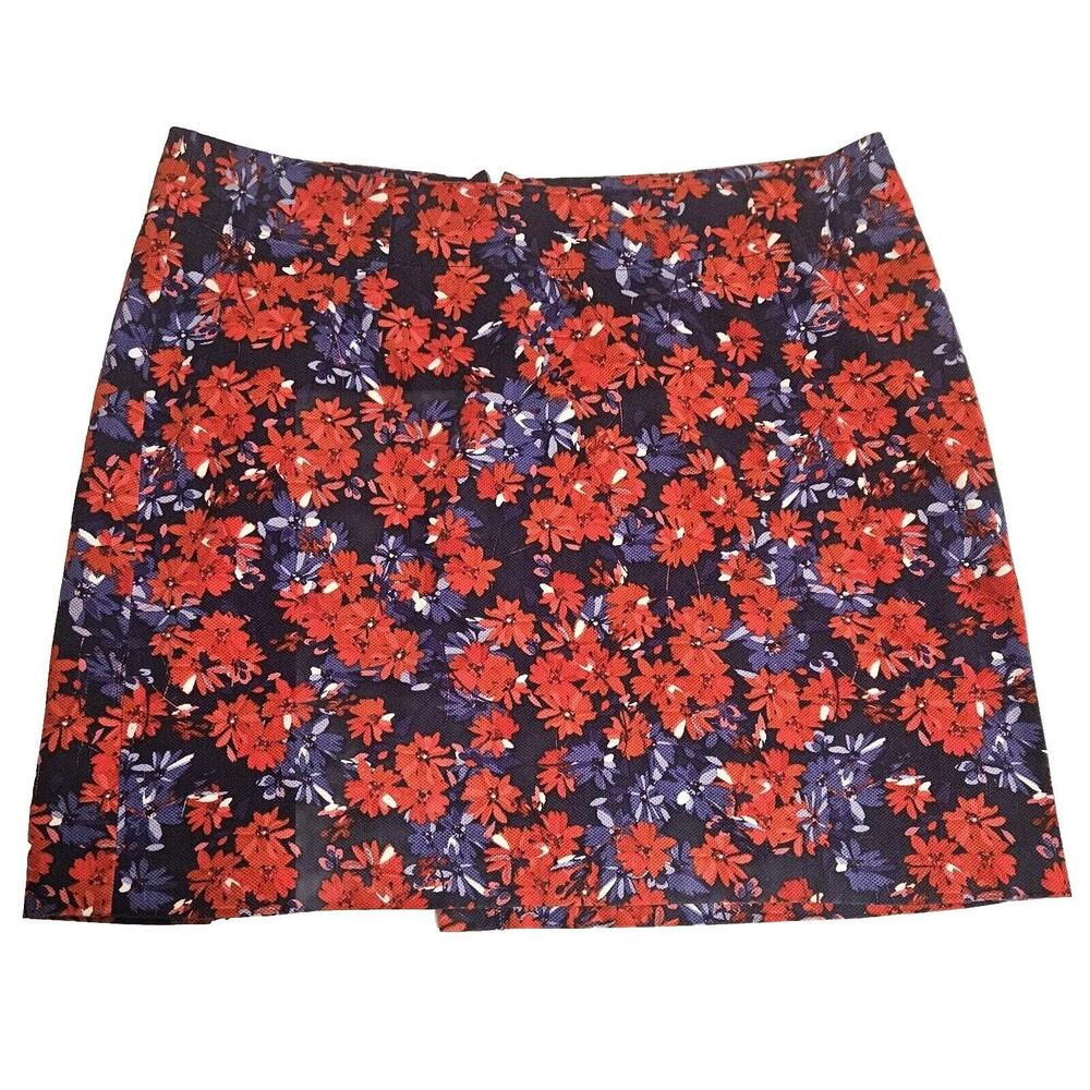 Signature Collection Red and Blue Floral Stretch Back-Zipper Split Skirt 18W